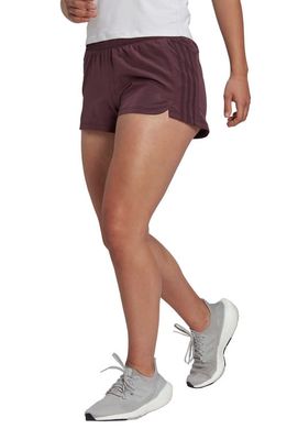 adidas Pacer 3-Stripes Recycled Polyester Training Shorts in Shadow Maroon/Shadow Maroon