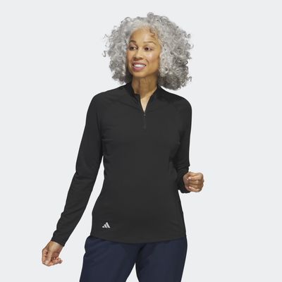 adidas Quarter-Zip Long Sleeve Golf Polo Shirt Black XS Womens