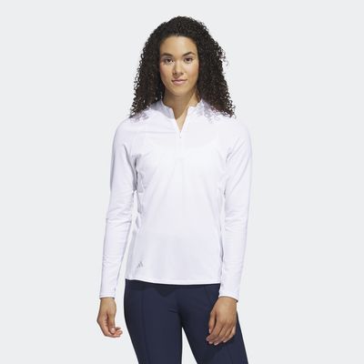 adidas Quarter-Zip Long Sleeve Golf Polo Shirt White 2XL Womens
