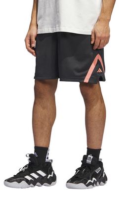 adidas Recycled Polyester Basketball Shorts in Carbon/Wonder Clay