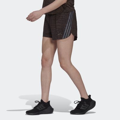 adidas Run Icons 3-Stripes Crocodile Print Running Shorts Black L 4" Womens