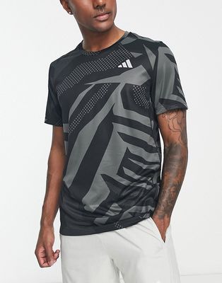 adidas Running Own The Run abstract print t-shirt in black