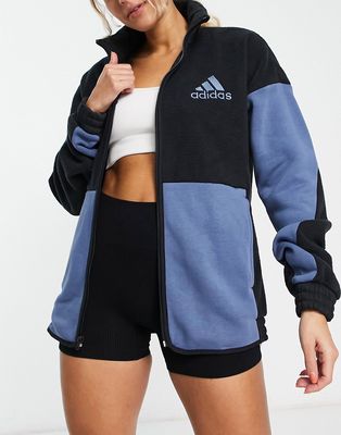 adidas Running Own The Run long sleeve fleece in blue and black