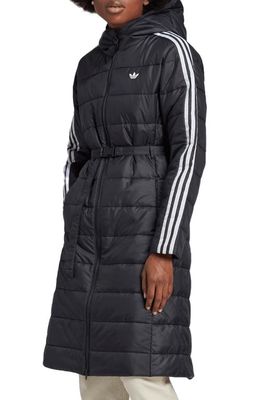 adidas Slim Quilted Hooded Coat in Black