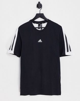 adidas Sportstyle Future Icons 3 stripe t-shirt in black