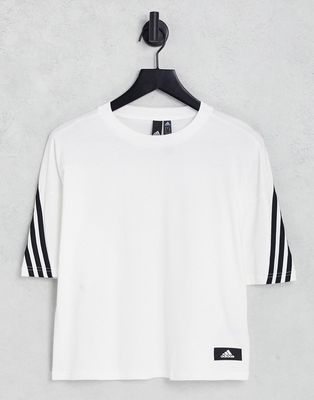 adidas sportstyle future icons 3 stripe t-shirt in white
