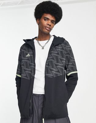 adidas Sportswear Game Day printed full zip hoodie in gray
