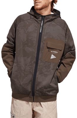 adidas Terrex Camo Colorblock Hooded Fleece Jacket in Shadow Olive