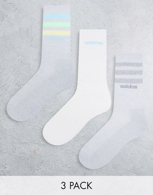 adidas Training 3 pack crew socks in gray and white