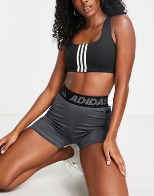 adidas Training 3 Stripe design mid-support sports bra in black