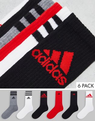 adidas Training 6-pack cushioned crew socks in black and red