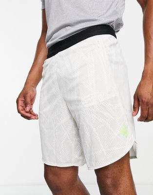 adidas Training Design 4 Sport palm print shorts in gray