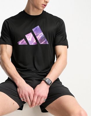 adidas Training Design 4 Training electric print 3 bar logo t-shirt in black