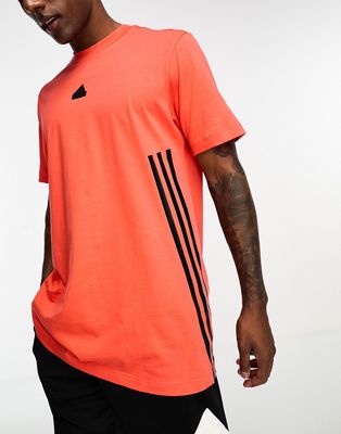 adidas Training Future Icons 3 Stripe t-shirt in red