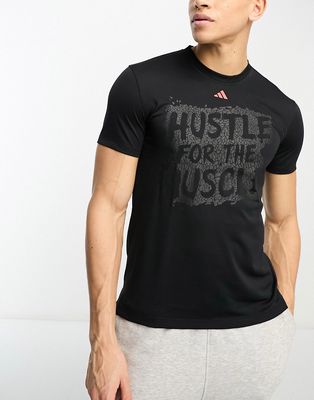 adidas Training Hustle For The Muscle logo T-shirt in black