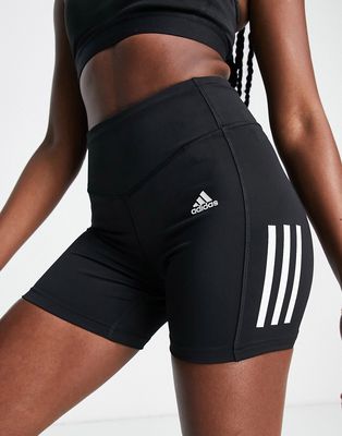 adidas Training Hyperglam 3 stripe legging shorts in black