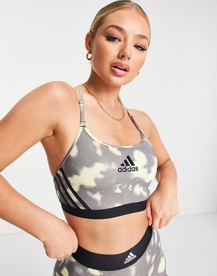 adidas Training Hyperglam printed low support sports bra in yellow