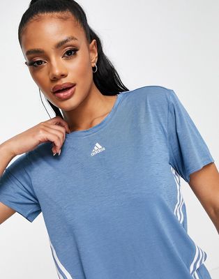 adidas Training Icons 3 Stripe t-shirt in blue