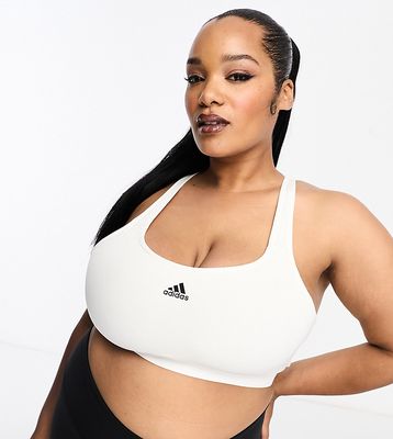 adidas Training Plus chest logo high-support sports bra in white
