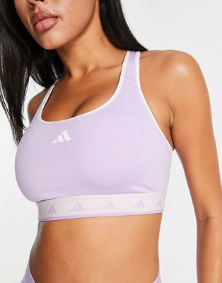 adidas Training Techfit color block mid-support sports bra in purple