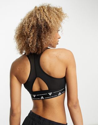 adidas Training Train icons medium support sports bra in black