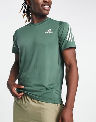 adidas Training Train Icons striped sleeve t-shirt in mid green