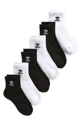 adidas Trefoil Assorted 6-Pack Quarter Socks in White/Black