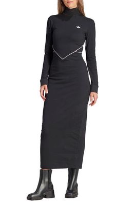 adidas Turtleneck Long Sleeve Body-Con Maxi Dress in Black