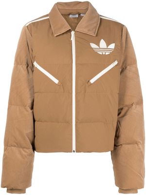 adidas velvet-effect puffer jacket - Brown
