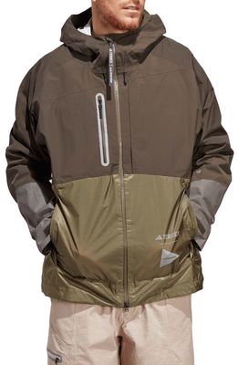 adidas x and wander Terrex Xploric Rain.RDY Water Repellent Hooded Jacket in Shadow Olive/Olive Strata