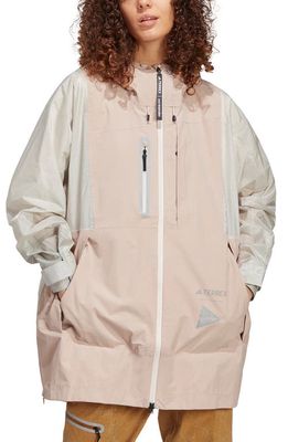 adidas x and wander Terrex Xploric Rain. RDY Water Repellent Hooded Jacket in Wonder Taupe/Alumina