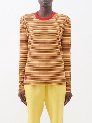 Adidas X Wales Bonner - Logo-patch Striped Cotton-blend Long-sleeved Top - Womens - Yellow Multi