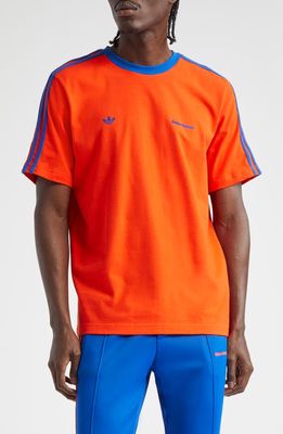 ADIDAS X WALES BONNER x Wales Bonner 3-Stripes Cotton T-Shirt in Bold Orange/Team Royal Blue 