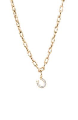 Adina Reyter 14K Gold Baguette Diamond Horseshoe Hinged Pendant Necklace in Yellow Gold
