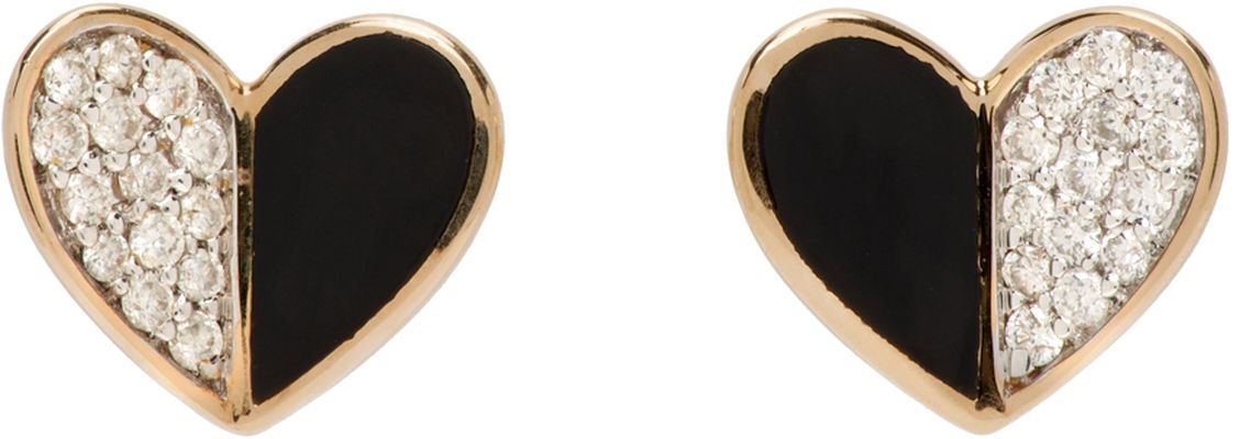 Adina Reyter Gold & Black Ceramic Pavé Folded Heart Earrings