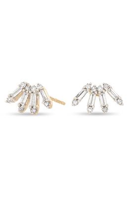 Adina Reyter Stack Baguette Diamond Curve Stud Earrings in Yellow Gold