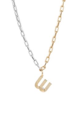 Adina Reyter Two-Tone Paper Clip Chain Diamond Initial Pendant Necklace in Yellow Gold