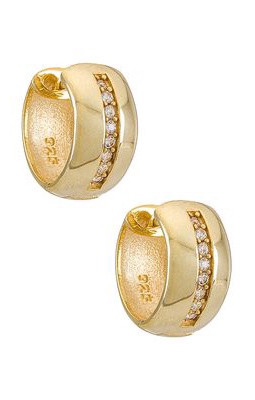 Adina's Jewels CZ X Solid Wide Huggie Earring in Metallic Gold.