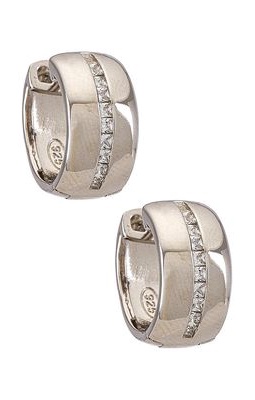 Adina's Jewels CZ X Solid Wide Huggie Earring in Metallic Silver.