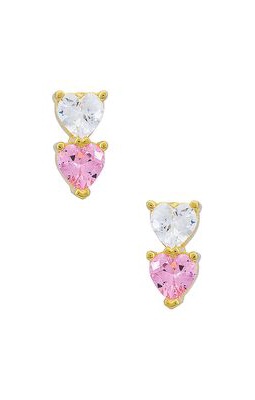 Adina's Jewels Double Heart Stud Earrings in Pink.