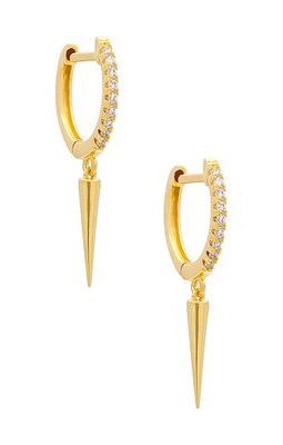 Adina's Jewels Pave Dangling Spike Huggie Earrings in Metallic Gold.