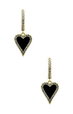 Adina's Jewels Pave Elongated Heart Huggies in Black.