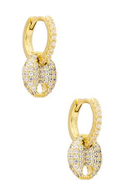 Adina's Jewels Pave Mariner Drop Huggie Earring in Metallic Gold.