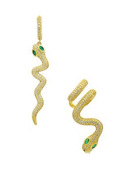 Adina's Jewels Pave Snake Earring Set in Metallic Gold.