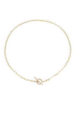Adina's Jewels Pave Toggle Link Necklace in Metallic Gold.