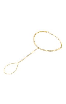 Adina's Jewels Tennis Hand Chain Bracelet in Metallic Gold.