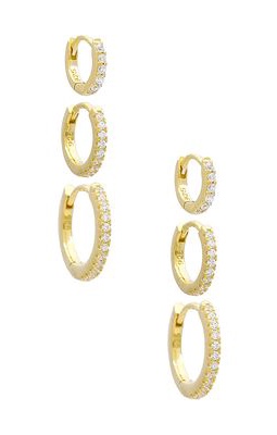 Adina's Jewels Triple Pave Huggie Earrings Combo Set in Metallic Gold.