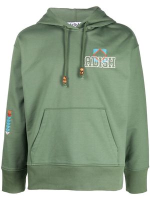 Adish chest logo-print detail hoodie - Green