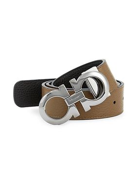 Adjustable & Reversible Gancini Leather Belt