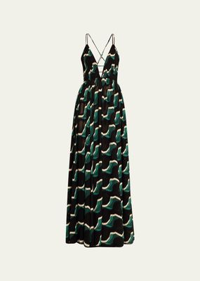 Adonis Printed Open-Back Maxi Dress
